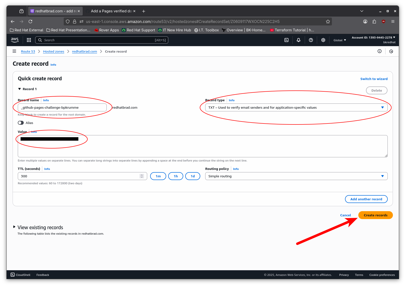 Screenshot of R53 quick add record