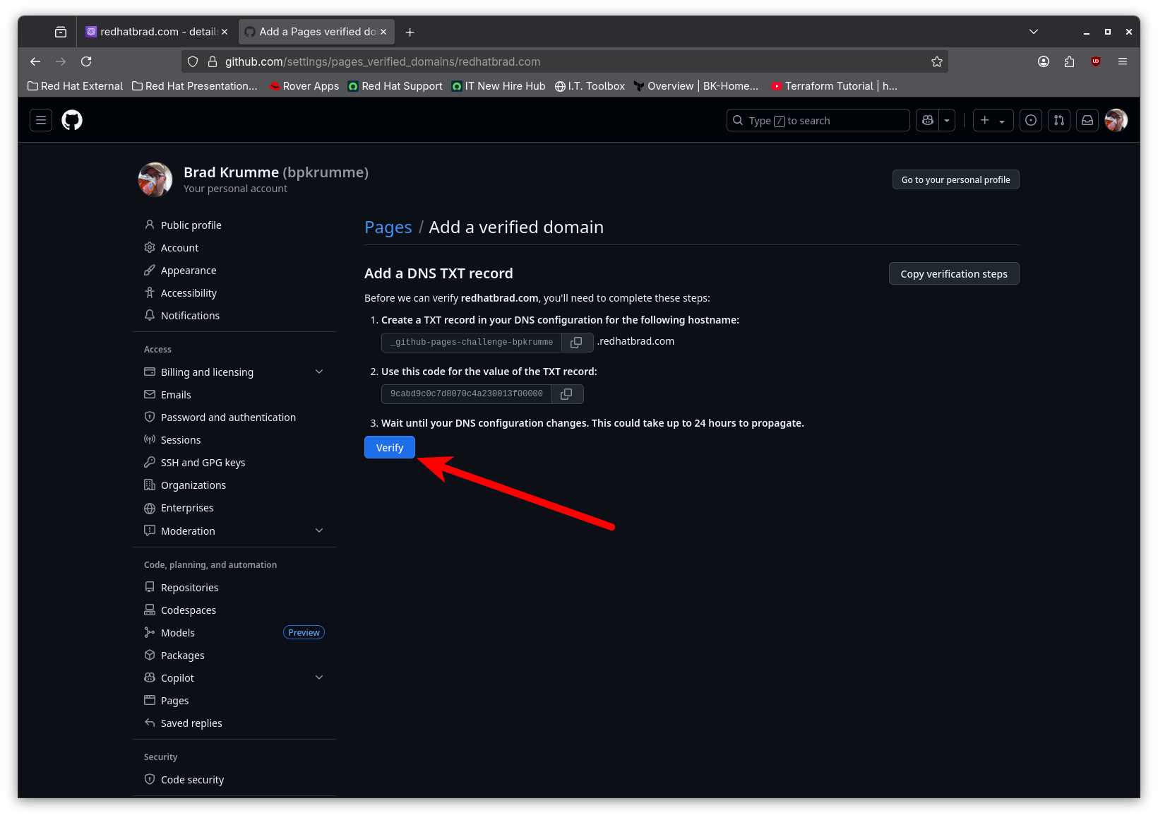 Screenshot of verify