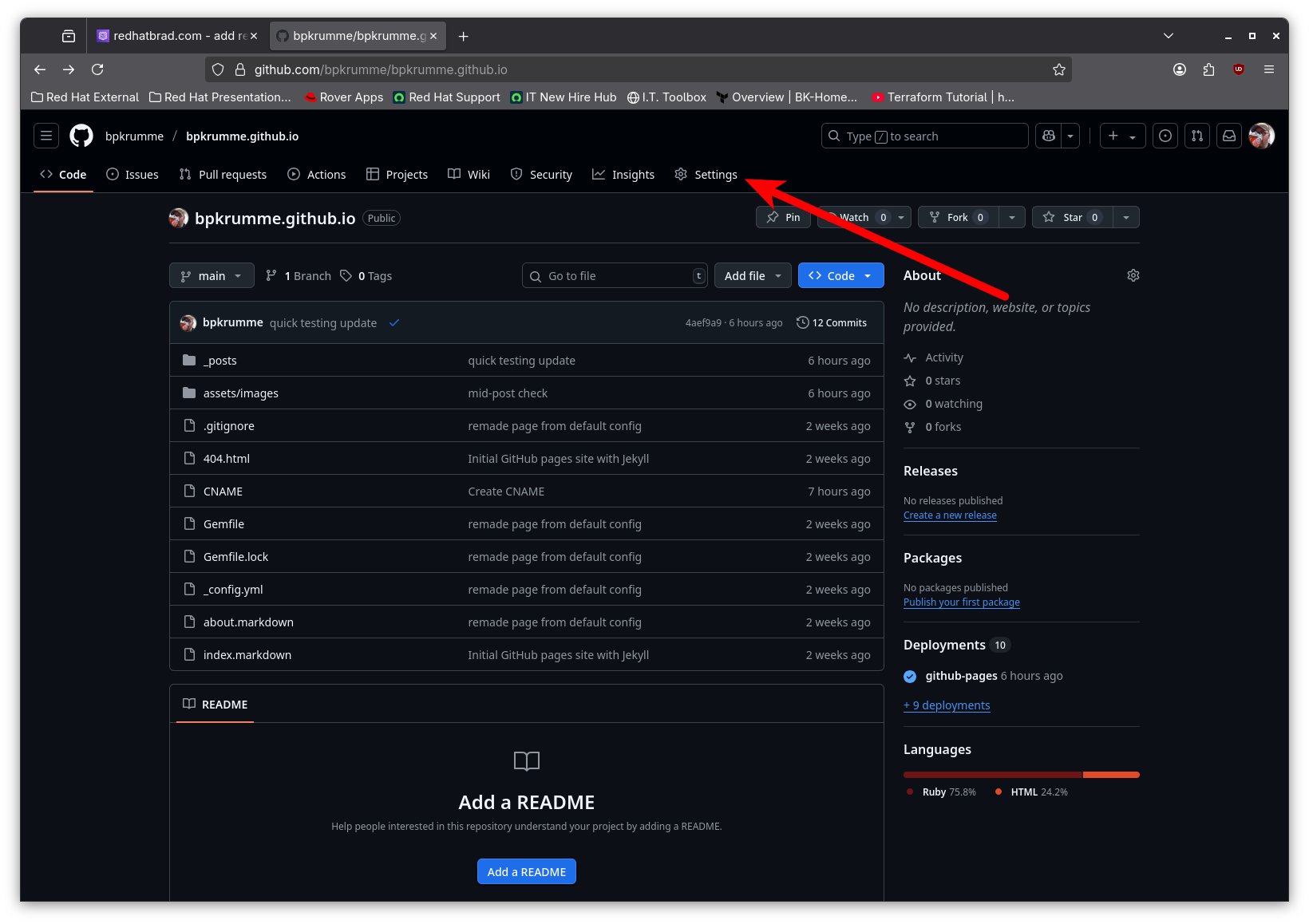 Screenshot of repo settings