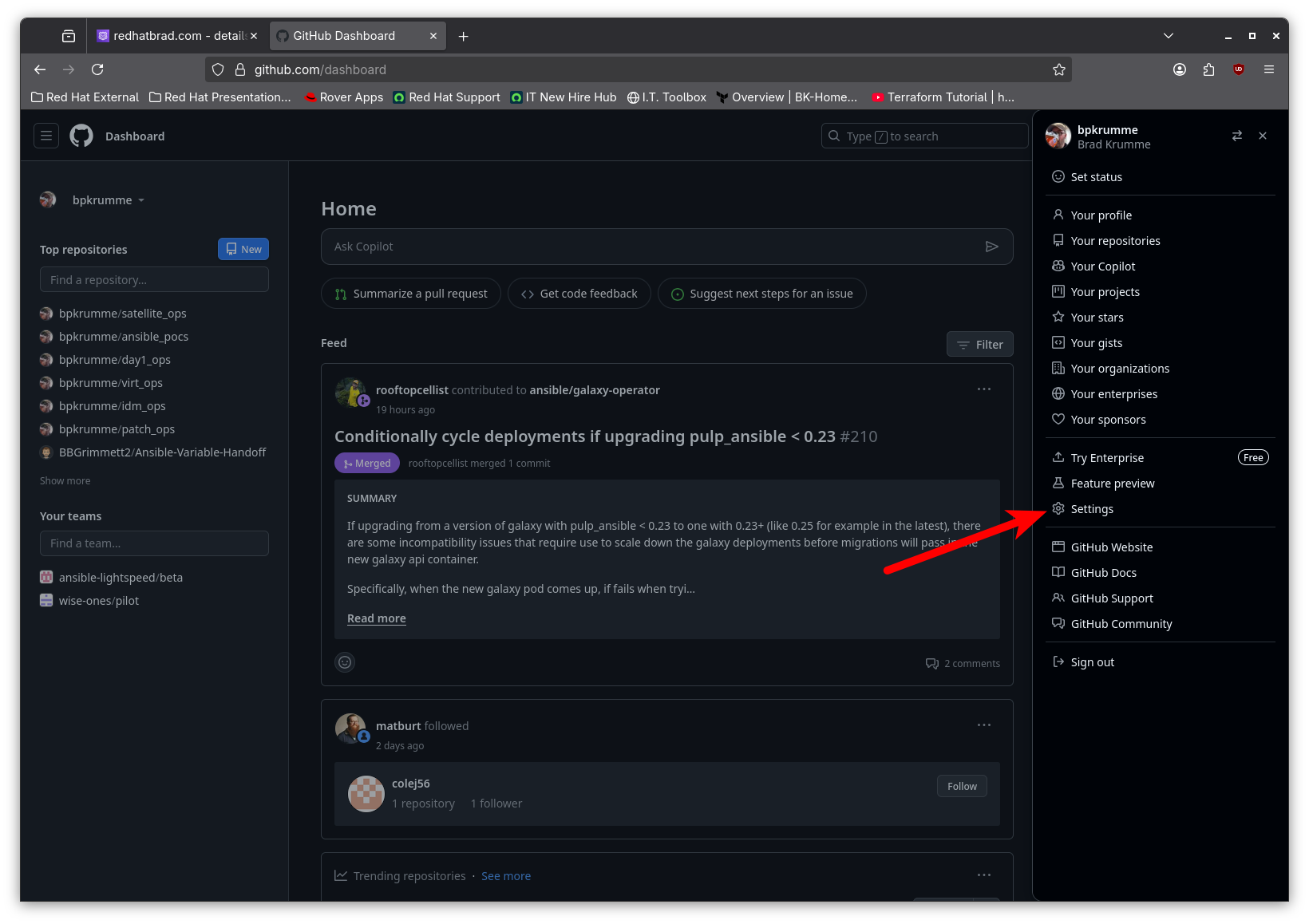 Screenshot of GitHub Profile Settings